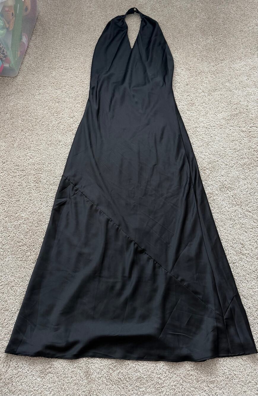 Show Me Your Mumu Black Satin Halter Deep V Maxi Dress Size Large